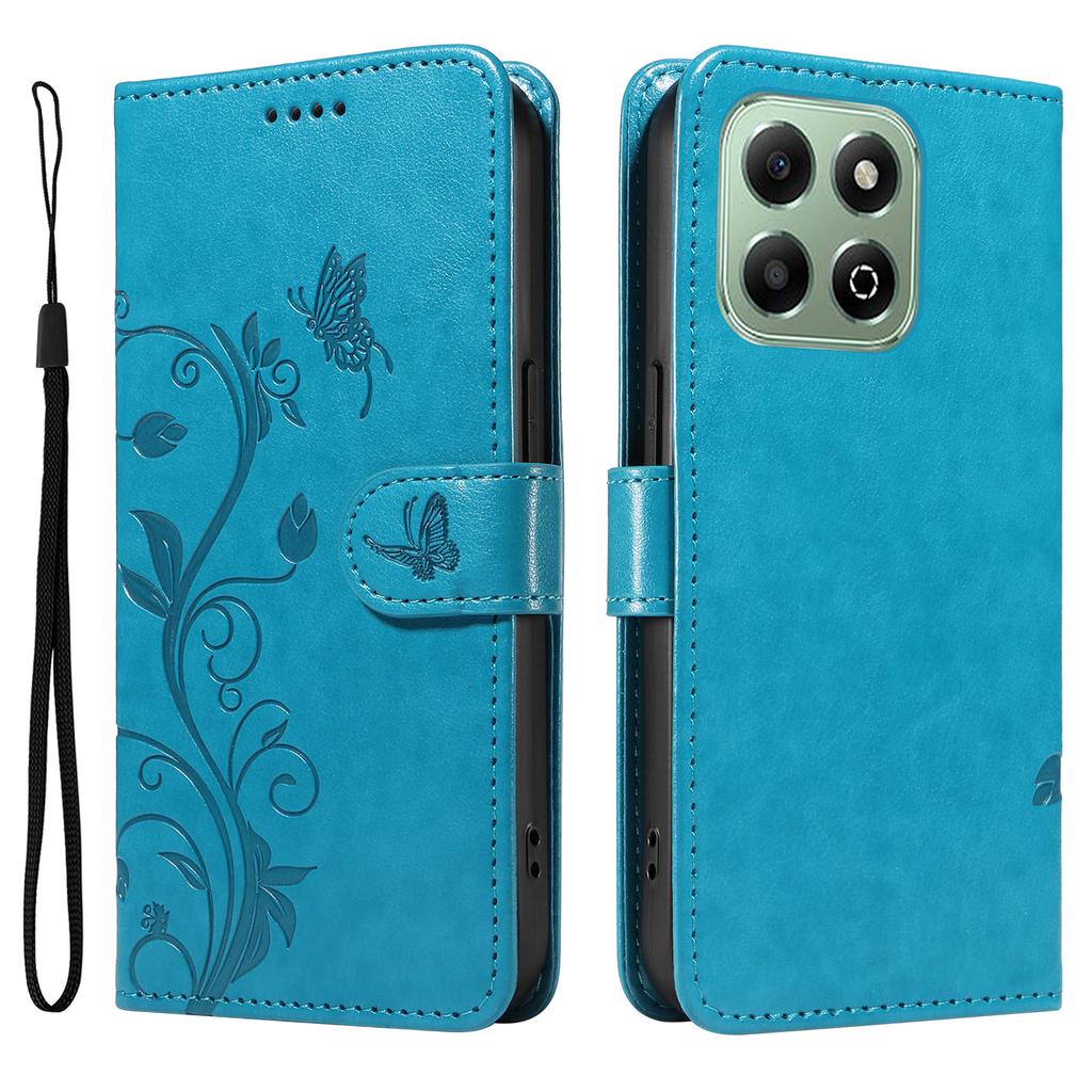For Honor X6b 4G PU Leather Cases Flower Pattern Wallet Stand Phone Cover with Strap