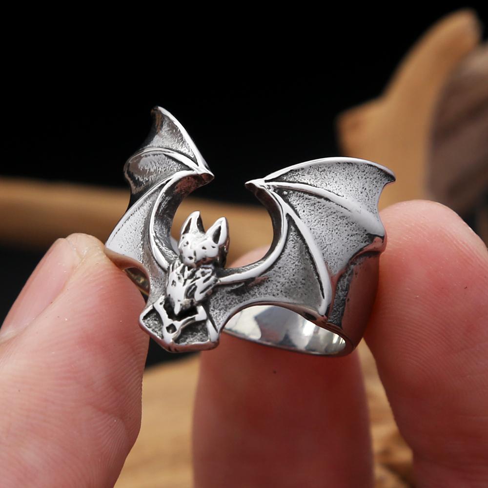 Vintage Punk 316L Edelstahl Niedliche Fledermaus Ringe Für Männer Frauen Mode Biker Tier Ring Kreative Party Amulett Schmuck