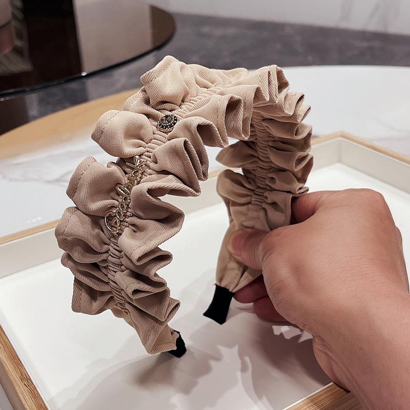 Korean Fashion Women Fabric Headband Solid Color Pleated Hairband Turban Letter Rhinestone Headwear Hair Accessories