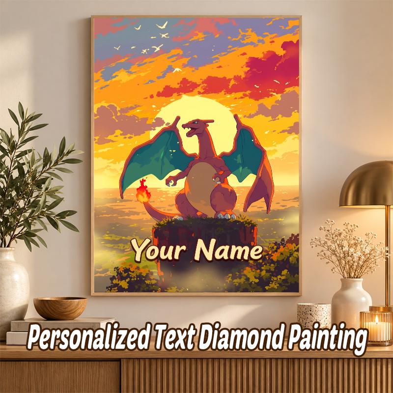 Charizard Custom Name Diamond Painting Personalized 5D Full Drill DIY Diamond Art Home Decor
