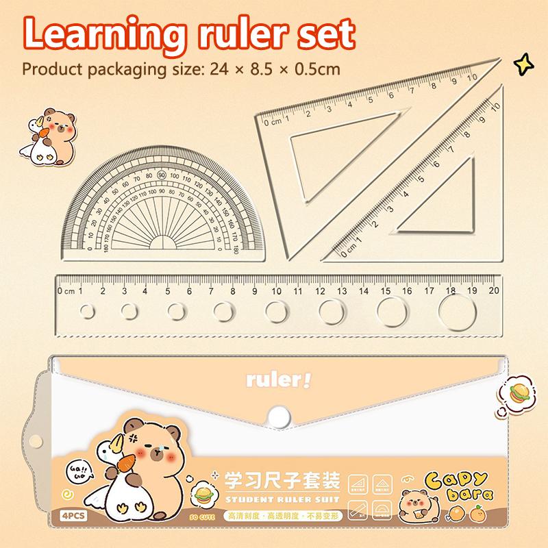 1Set Drăguț Desene Animate Capybara Copii Riglă Set Papetărie Riglă Combinație Multifuncțională Echer Triunghiular Instrumente de Desen