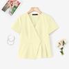 ZANZEA Blusa Estiva da Donna con Scollo a V Tinta Unita Casual Manica Corta