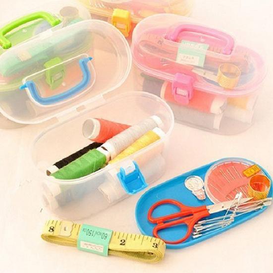 Thread Threader Needle Tape Measure Scissors Thimble Sewing Kit Needlework Box