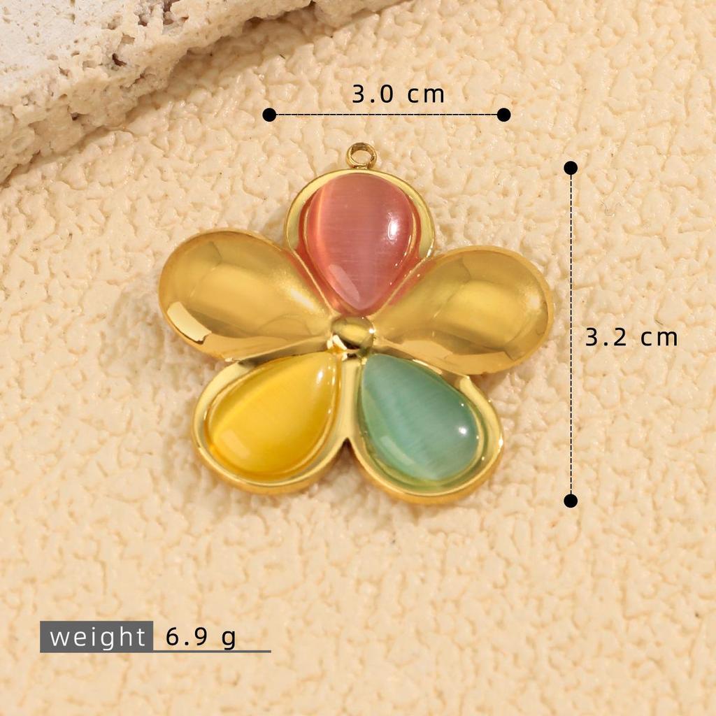18K Gold Plated Cat's Eye Pendant: Colorful Flower DIY Stainless Steel Jewelry Charm