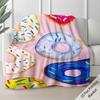 (2D Flat Printing) 1pc Colorful Donut Pattern Print Blanket - Lightweight Flannel Throw for Sofa Bed Travel Camping Livingroom Off