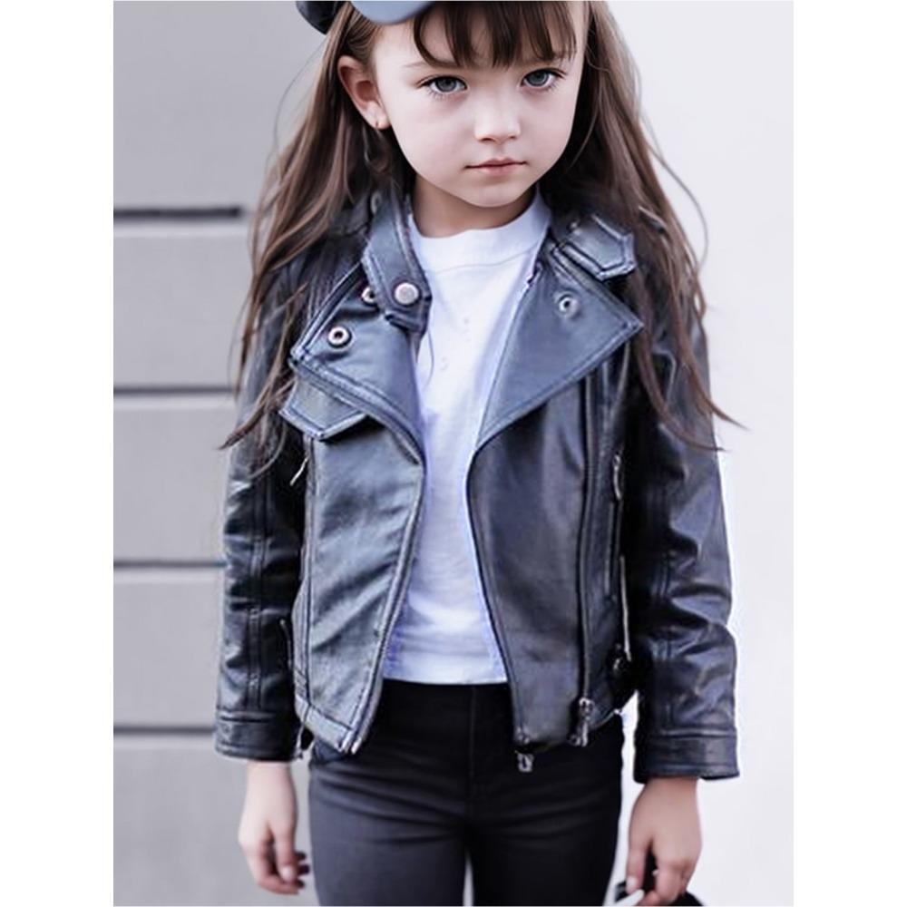 

Модная мотоциклетная куртка из искусственной кожи с диагональной молнией для девочек, детская верхняя одежда 110 чёрный