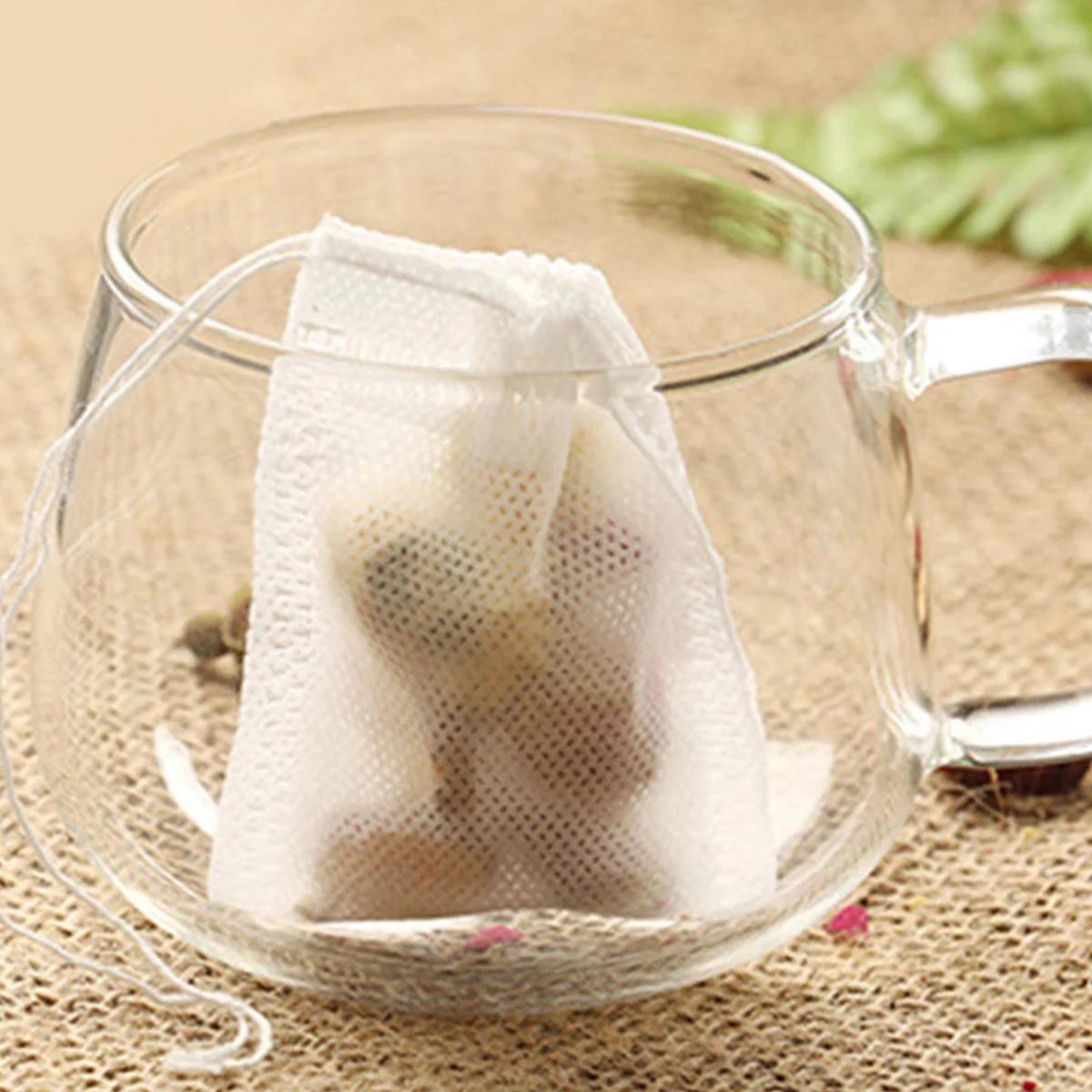 

Tea Filter Bag 100Pcs Non-Woven Fabric Odorless Multipurpose Fine Mesh with Drawstring Design for Loose Leaf Tea Home Office белый