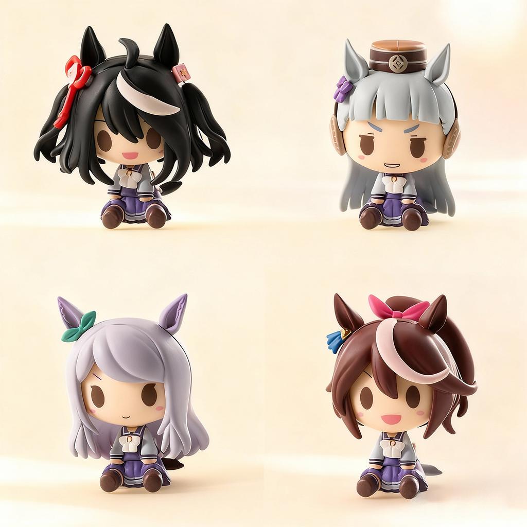 Anime Action Figure 4pcs Pretty Derby Kawaii Doll Model Tokai Teio Gold Ship Q-Version Decoration Pendant Toy Doll Children Gift