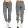 Women's Mid Waist Drawstring Cargo Jogger Pants Elastic Cuff Casual Trousers With Side Pockets