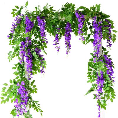 2 m künstliche Glyzinien-Blumengirlande, Seiden-Hängeblume für Zuhause, Garten, Outdoor-Zeremonie, Hochzeitsbogen, Blumendekoration