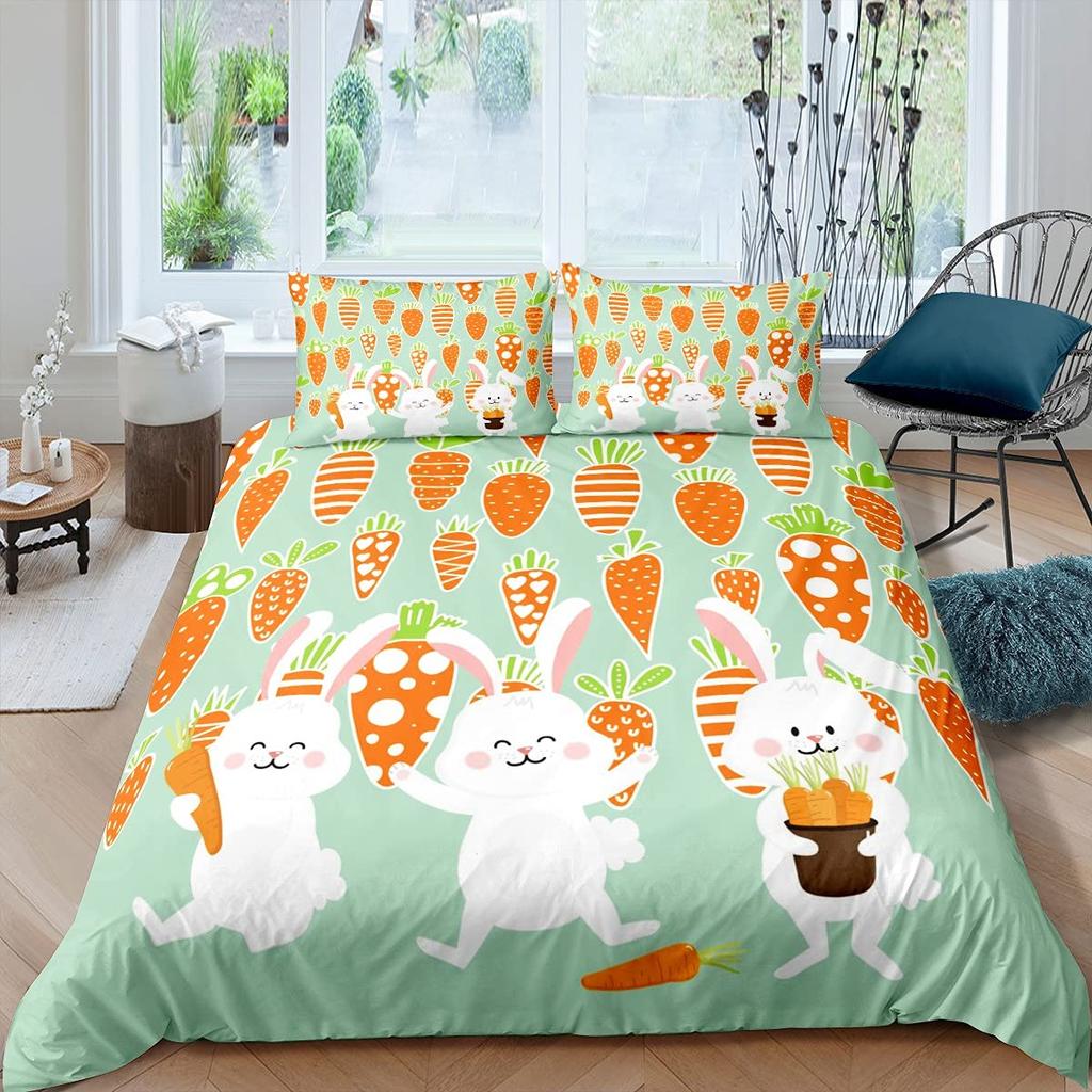 Guinea Pig Comforter Cover Set Cute Guinea Pig and Carrot Decor Duvet Cover 3D Animal Print Bedding Set 3pcs with 2 Pillow Cases