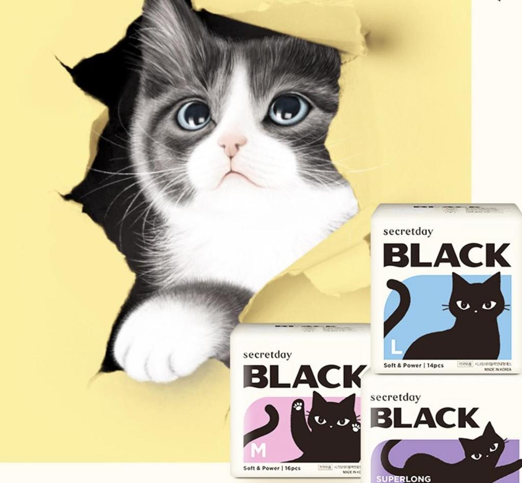 Secretday Black Sanitary Pads Large Wings Fast Absorbing Leak Protection 14 Count Pack of 10 Period Care Daily Feminine Hygiene