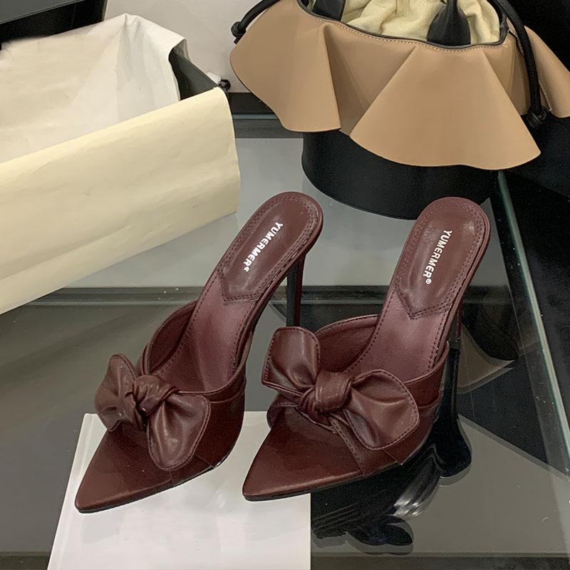 Fashion 2025 New Footwear Female Super High Heels Pumps Slides Shoes For Women Pointed Toe Fashion Butterfly-Knot Ladies Heels Shoes