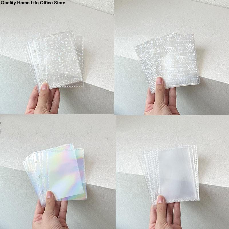 10PCS Inner Page Photocard Binder Multi-Pockets Kpop Sleeves Photo Album Page Idol Photo Card Protector Book 1/4 Grids 3/6 Holes