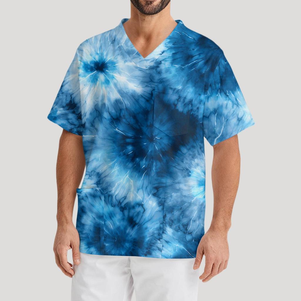 Pánská pracovní halenka s krátkým rukávem a výstřihem do V na hrudi