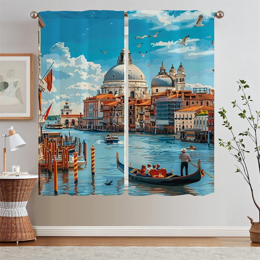 Venedig mit blauem Himmel und weißen Wolken Chiffon-Raffhalter Fensterblenden Küchenvorhänge Verdunklungsvorhänge für Zimmer Jalousie