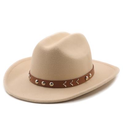 New Wool Women's Men's Western Cowboy Hat For Gentleman Lady Jazz Cowgirl With Leather Cloche Church Sombrero Caps