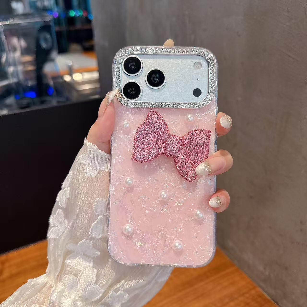 

iPhone 17 Case: Sparkling Diamond Butterfly, Pearl IMD Texture, Rhinestone Drop-proof Hard Shell for Apple 16 Pro. iPhone 11