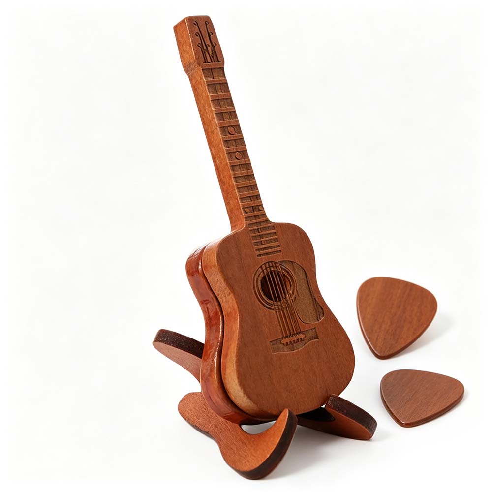 Wooden Material Guitar Picks Storage Portable Size Guitar Pick Case Musician Storage