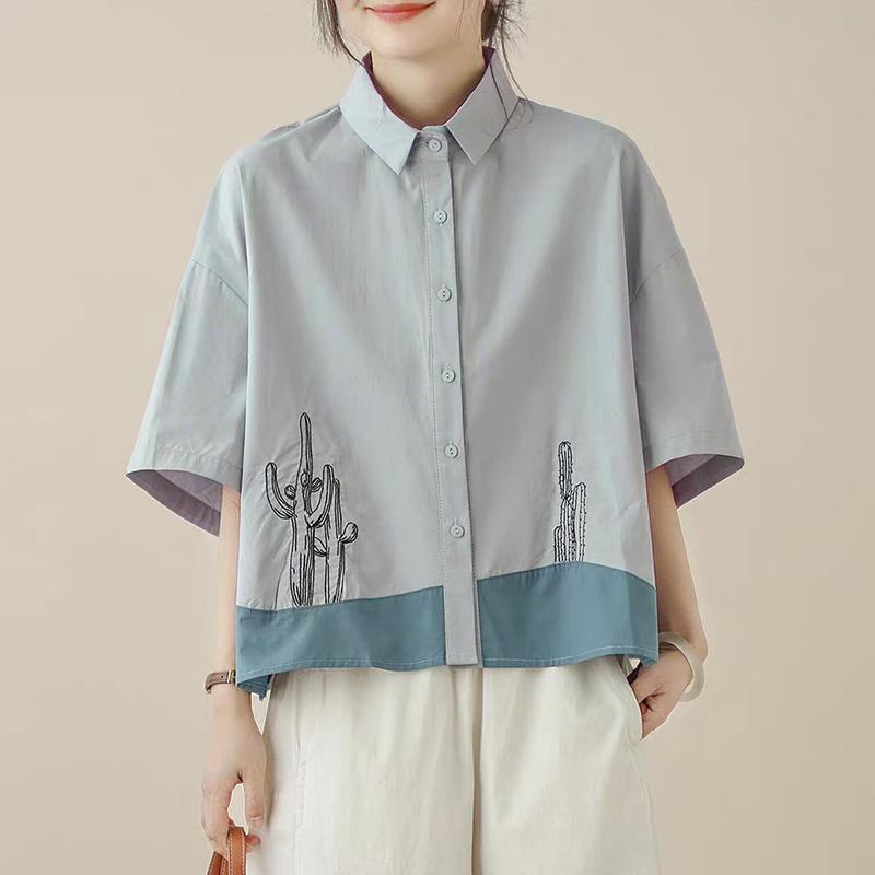 

ZANZEA Женская классическая блузка свободного кроя с принтом и полурукавом 4XL синий