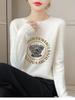 Fresh Korean Style Women's Andy Fleece Printed Sweater - Round Neck, Long Sleeve, Autumn Knit Base Layer