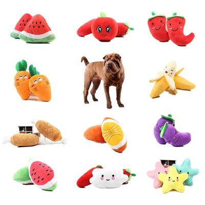 Fruit Vegetable Chicken Drum Bone Squeak Toy For Dog Puppy Plush Eggplant Duck Sounding Pet Toys