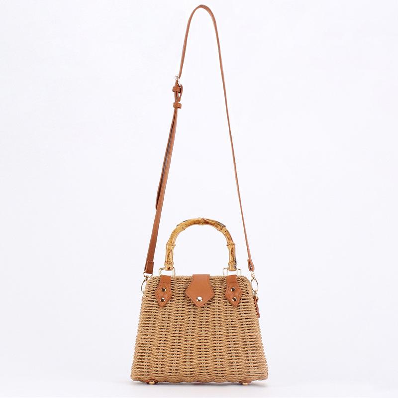 

2025 Luxury Designer Fashionable Bamboo Handle Handwoven Rattan Handbags Women s Vacation Beach Box Bag Trend Tote Shoulder Bag