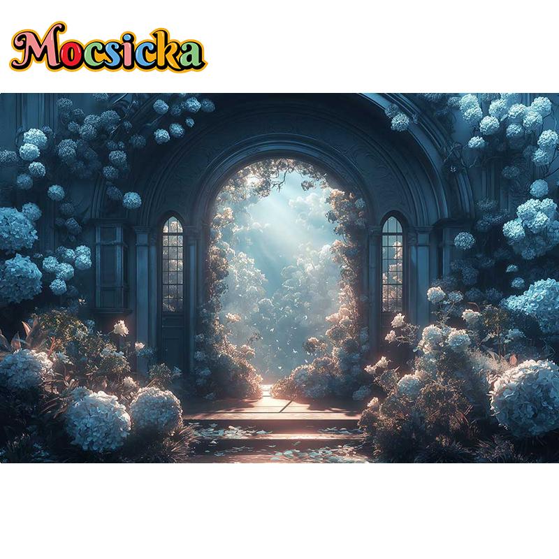 Mocsicka Photography Background Dreamy Misty Arch Castle Floral Decor Wedding Maternity Adult Art Portrait Backdrop Photo Studio