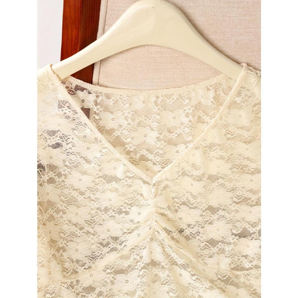 Women's Sexy Lace Crop Top Fashion, Short Sleeve Slim Fit Blouse Hot Colorful for Popular America & Europe Cross Border