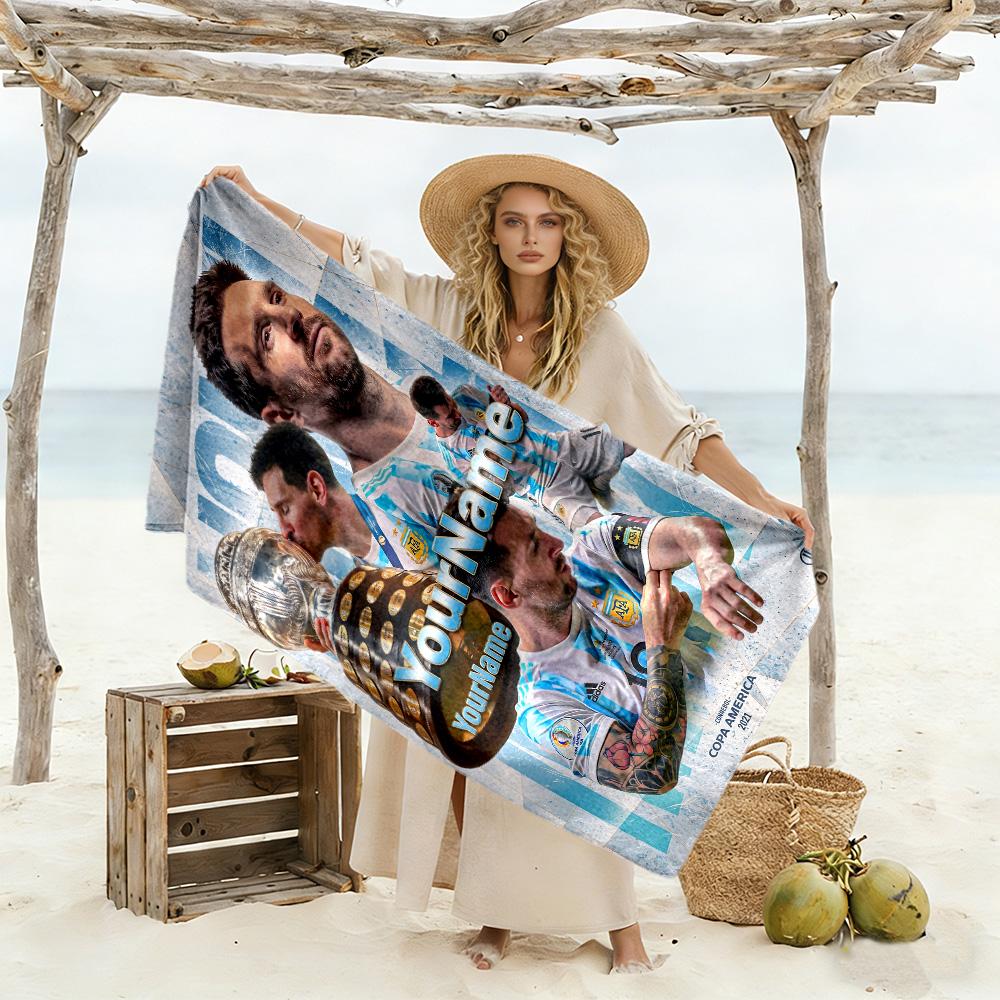 Messi Customized Name Beach Towel Super Soft Microfiber Quickdry Fabric Perfect for Traveling Yoga Camping and Swimming