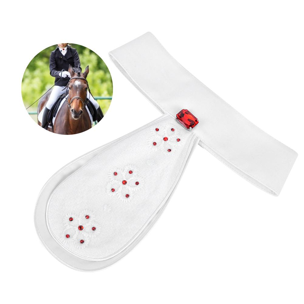 Stylish Children Horse Riding Collar Flower White Necktie Collar Tie Brooch Equestrian AccessoryRed Rhinestones Kid