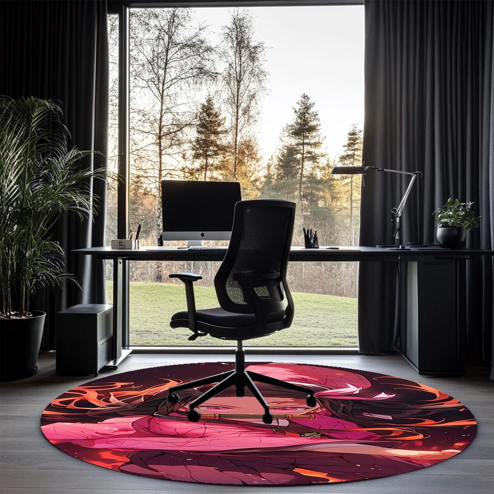 Demon Slayer Printed Round Rug Carpet Chair Rug Area Rug Entryway Doormats,for Office Chair Living Room Bedroom Kitchen Room.