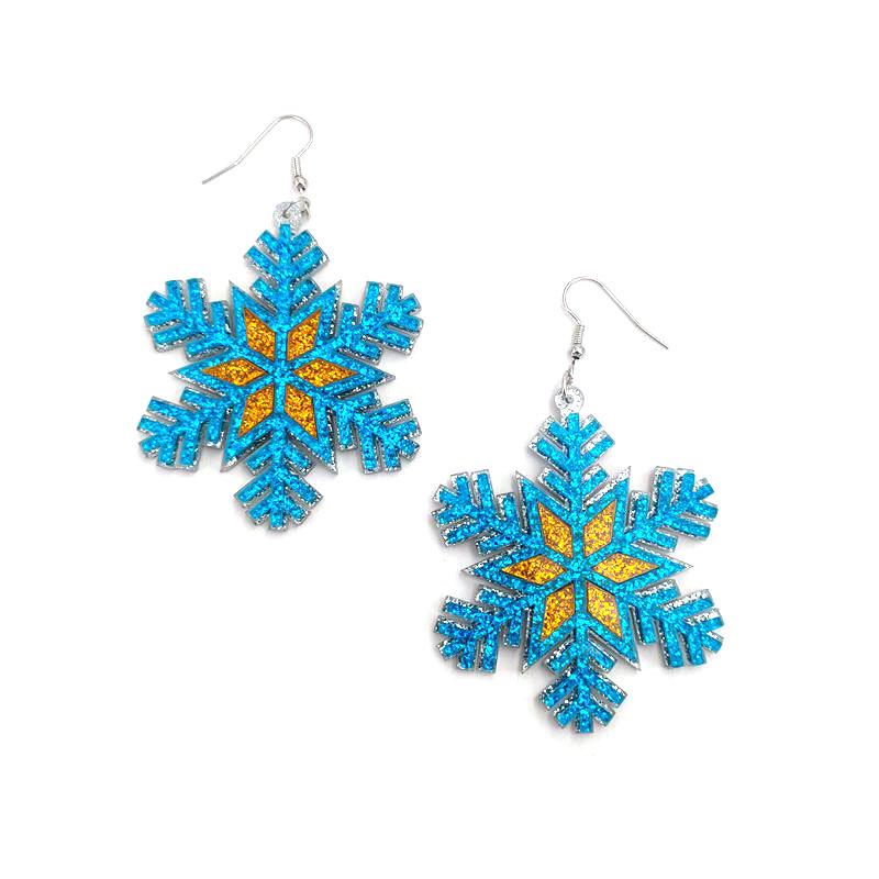 Blaue Schneeflocken Acryl Hängeohrringe - Festlicher Weihnachtsschmuck für Frauen