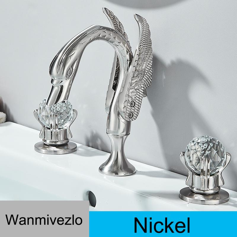 Wanmivezlo Gold Swan Basin Faucet Luxury Deck Mounted Dual Crystal Handle Bathroom Mixer Tap Cold and Hot Water Mixer Faucet