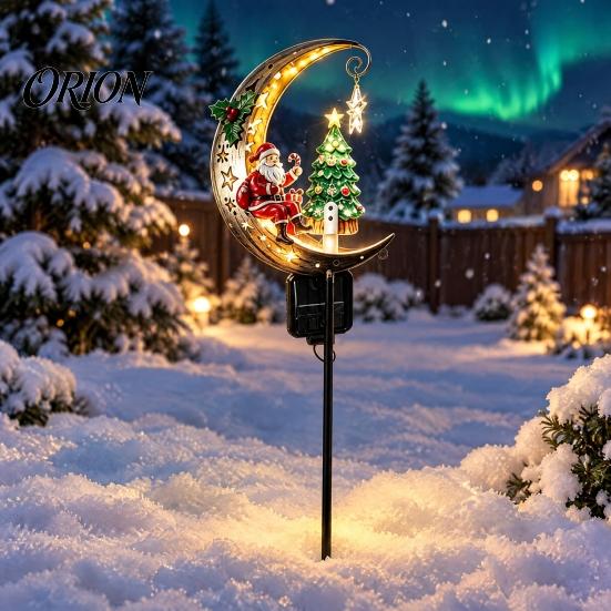 Christmas Gifts for Outdoor Spaces Santa Claus Moon Decorative Stake, Solar Powered LED Garden Waterproof Iron Stakes Light, Metal Stake Decor