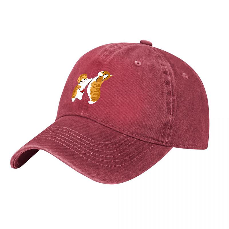 Cute Cat Couple Embroidered Washed Canvas Baseball Cap Unisex Adjustable Hat Fashion Streetwear Accessory