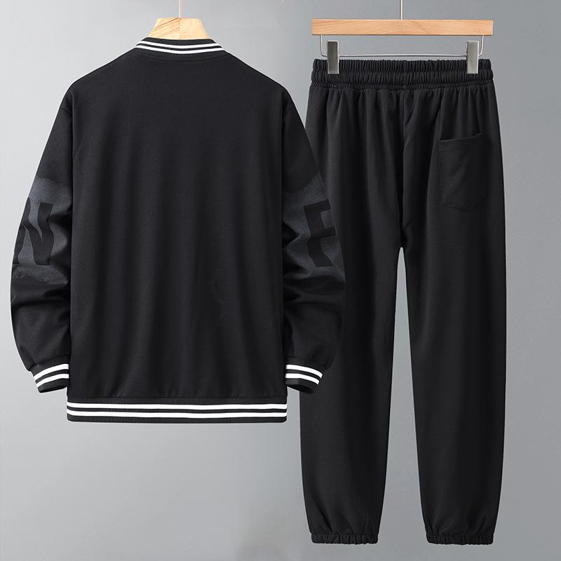 Plus Size Men's Trendy Casual Two-Piece: Baseball Jacket & Pants Set for Spring & Autumn