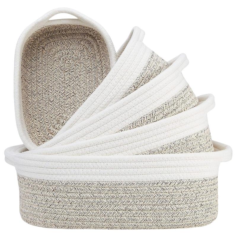 Sturdy Cotton Rope Storage Baskets Set of 5 Accessory for Organizing Clothes Toy And Enhancing Home Decoration