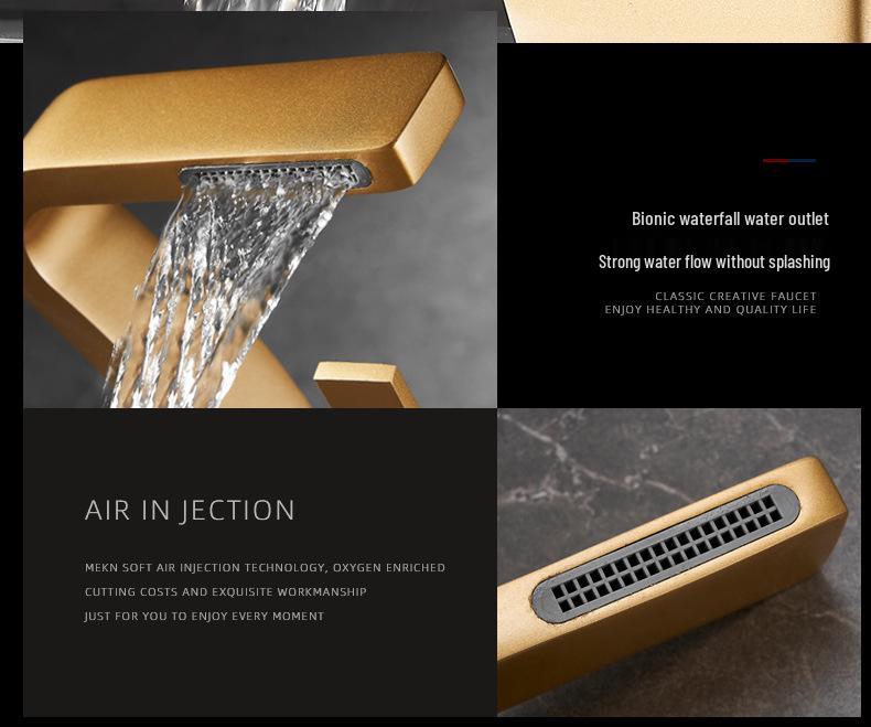 Rubinetto Ottone a Cascata Dorata – Lavabo Lusso a Foro Singolo