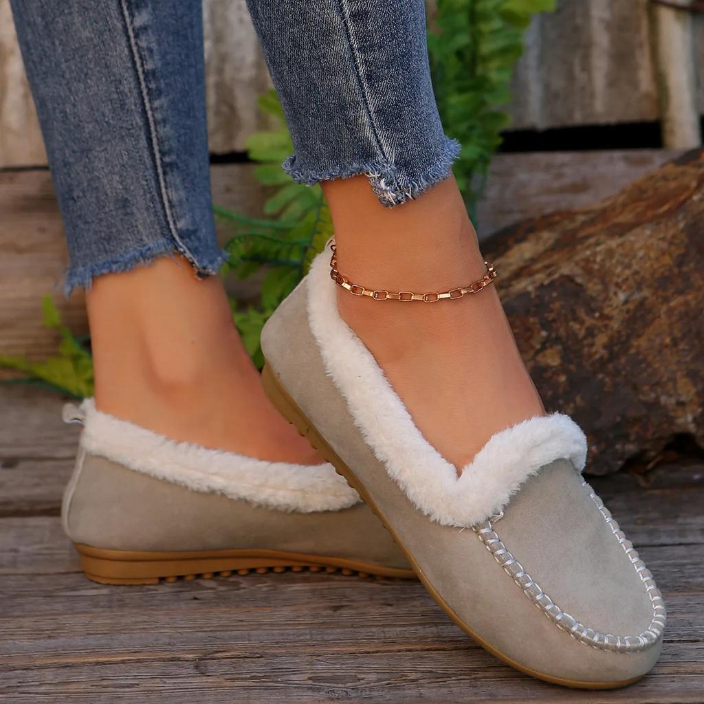 Damenstiefel Winter Herbst Einfarbig Lässige Slipper Flacher Ausschnitt Runde Zehe Bootsschuhe für Damen Bequeme Warme Weiche Stiefel Damen