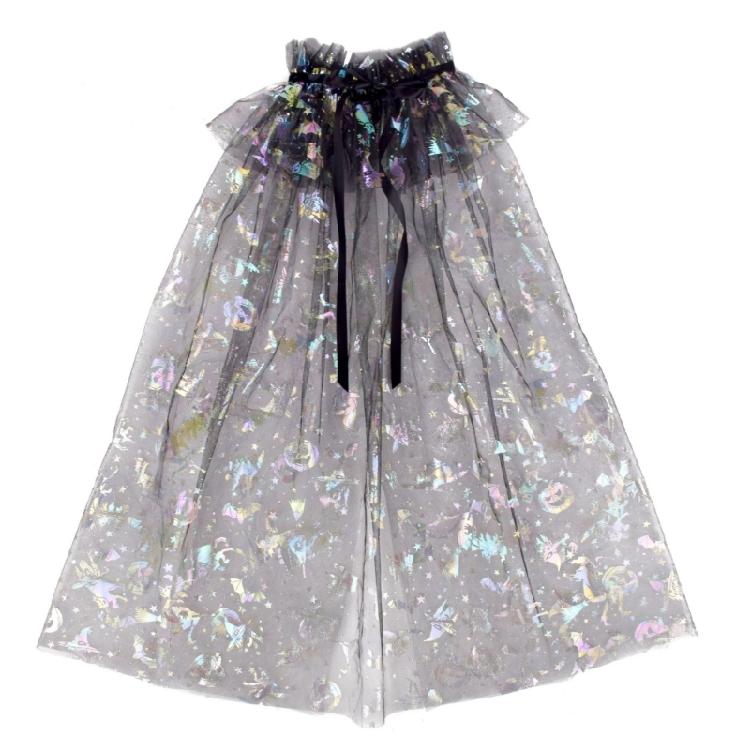 Children Kids Halloween Cape Party Outfit for Cosplay and Festivals Spiderweb Pumpkin Pattern Mesh Tulle Cloak Accessory
