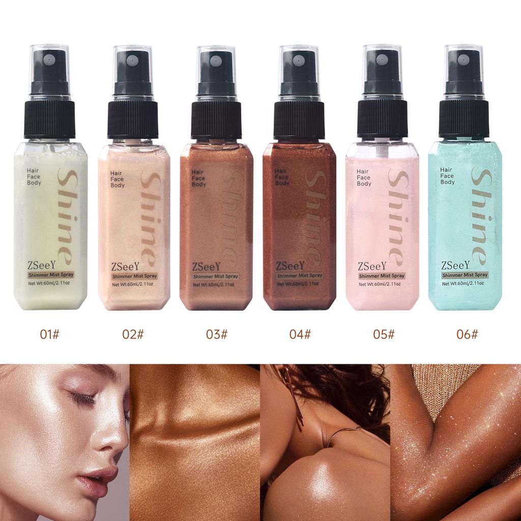 Spray Iluminador Líquido Diamante de 6 Colores - Brillo Duradero Bronceador para Clavícula de Alto Brillo - Iluminador Líquido Brillante para Rostro y Cuerpo