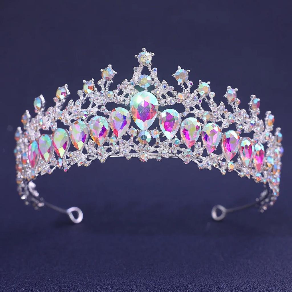 Baroque Red Green Blue Crystal Water Drop Tiara Crown Rhinestone Pageant Diadem Headpiece Bride Wedding & Prom Queen Crown