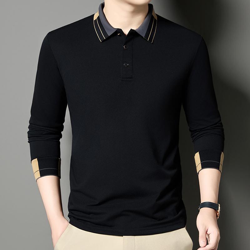 Men'S Business Color Clash Collar Long Sleeve Polo Shirt 2025 Autumn New Collection, Falling Feel, Daily Simplicity Polo Shirt