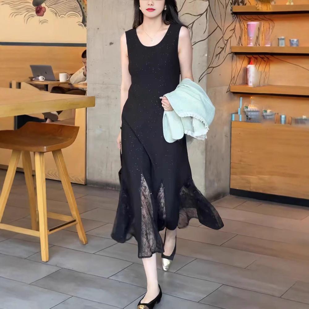 Temperament Sleeveless Black Dress Women's Summer New Loose and Thin Versatile Bottom Fishtail Vest Skirt