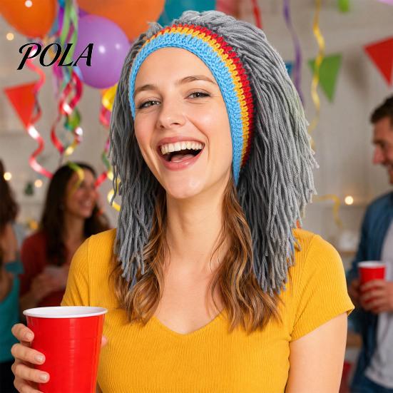 Perückenmütze, Hohe Elastizität Gestrickte Wolle Handgehäkelt Lustige Mütze, Dreads-Design Wollene Perückenkappe für Party Halloween Tägliches Tragen