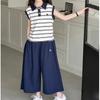 Summer Arrival Girls Fashion Striped POLO Vest & Wide Leg Pants 2pcs Sets Casual Loose Two Piece Outfits for Teenage Kids