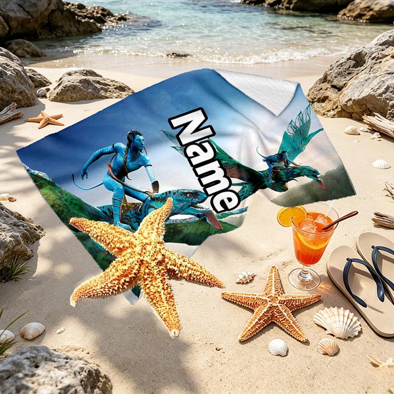 Custom Name Personalized Avatar Print Beach Towel, for Trip Camping Beach Party Home Decor, Birthday Gift for Family & Friends