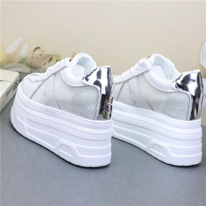 Modă Pantofi cu toc pană cu platformă de 12 cm pantofi sport pantofi cu toc platformă albă plasă aerată decupat pantofi femei zapatos de mujer