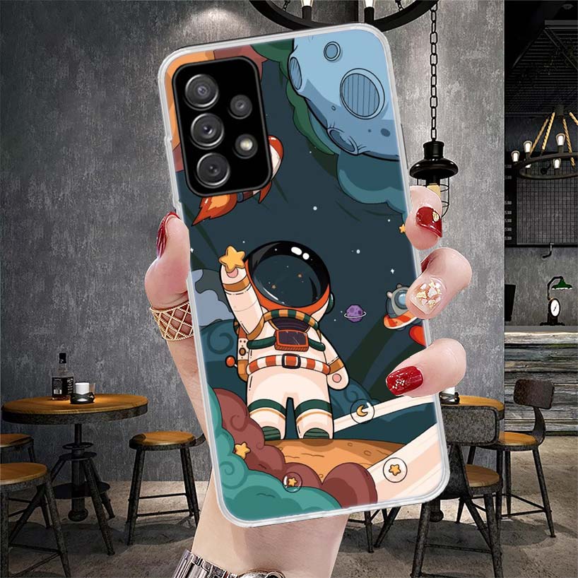 Cartoon Planet Astronaut Star Rocket Soft Phone Case For Samsung Galaxy A12 A22 A32 A52 A72 A02S A51 A50S A71 A70 A31 A20S Note